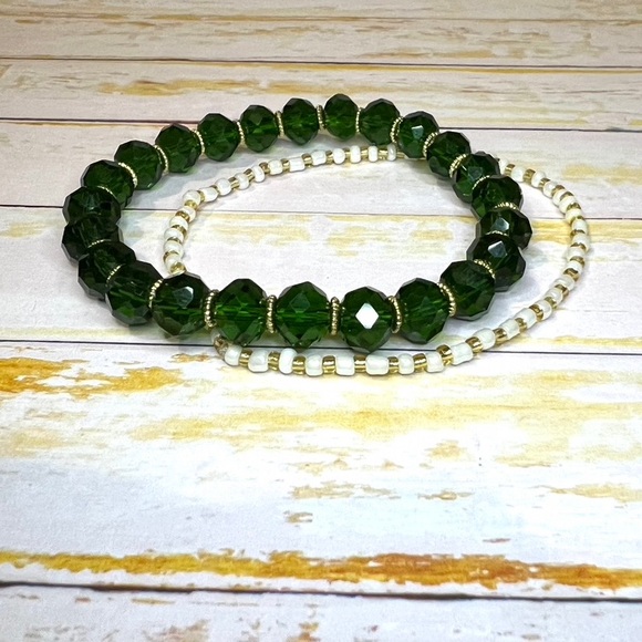 BRAND NEW Green Crystal glass bead, Agate, Bracelet set. - Picture 5 of 5